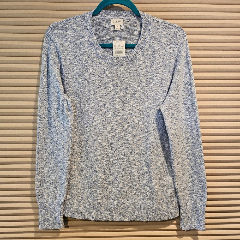 J.Crew Womens Blue White Marled Crewneck Cotton Blend Sweater BQ689 Size S NEW